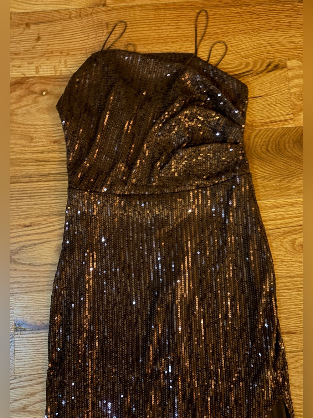 One woman dress must have sequin Spaghetti-Strap Evening Dress in Dark Brown